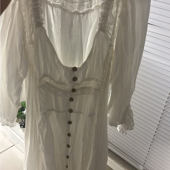 Free People Lace-Trim Button-Front Maxi Dress - Cream - Picture 2 of 2